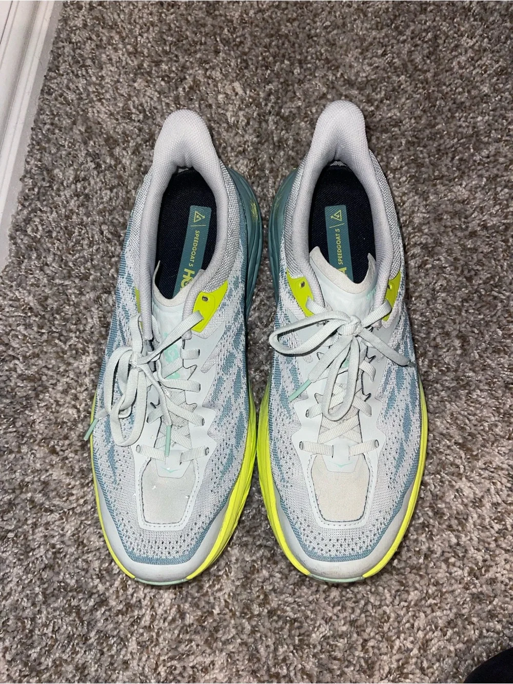 HOKA Women's Running Sneakers in Light Gray and Yellow